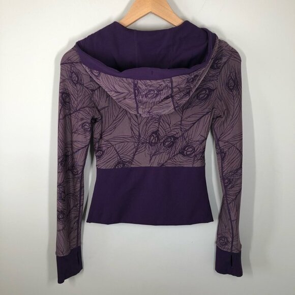 Lululemon Reversible Hooded Jacket  Purple Peacock Feather Print Size 2 - Picture 7 of 13